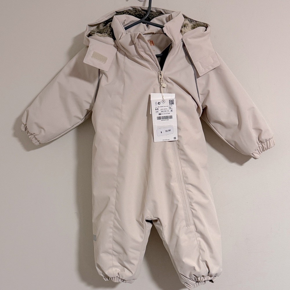 NWT Zara baby SKI COLLECTION Cream taupe floral kids Snowsuit bunting hooded 6/9